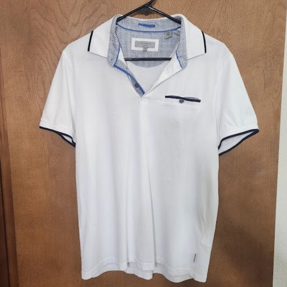 Ted Baker London Short Sleeve Polo in White, Size 4